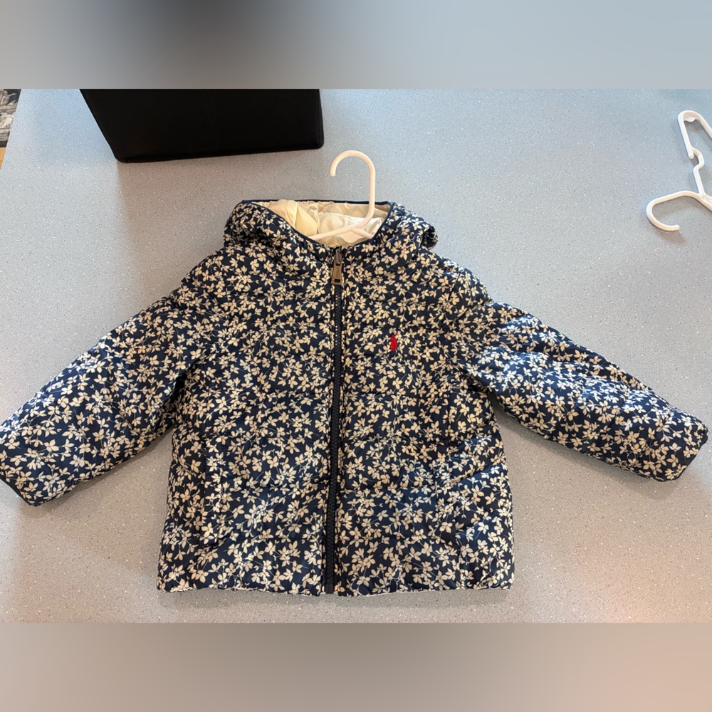 Ralph Lauren Navy Floral Hooded Puffer Jacket